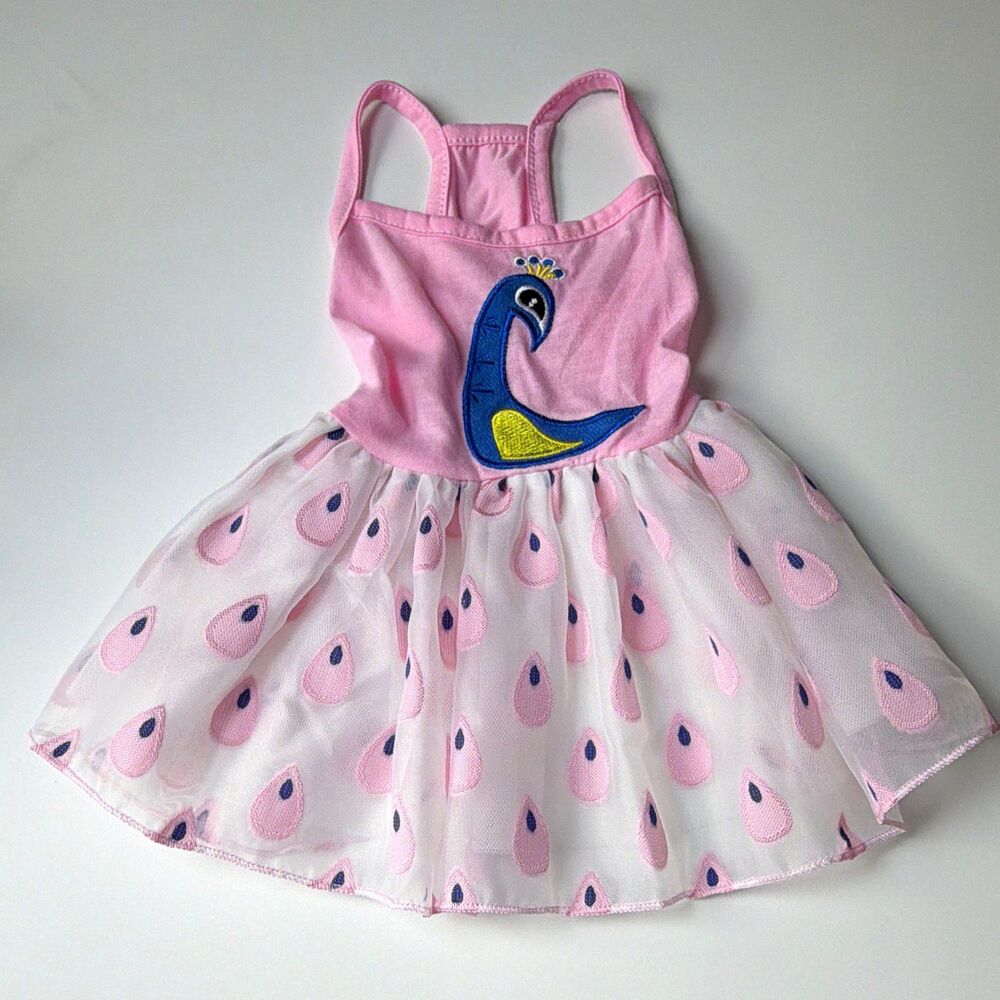 Pink Peacock Applique Tulle Tutu Dress Outfit for Dogs, fits like XS/S